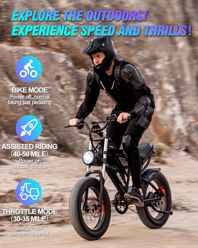 Ridstar Electric Motorcycles for Adults 1000W 13AH 25MPH Max 35Miles Ebike,20'' Fat Tire Dirt Bike